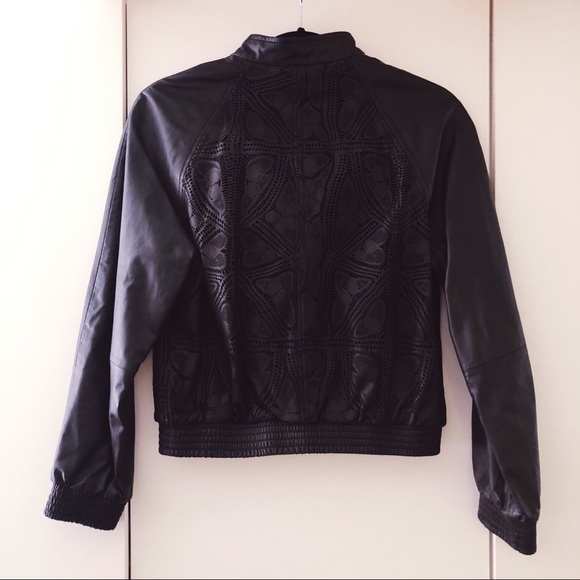 ALICE + OLIVIA $1,295 Lace Leather Bomber Jacket - Picture 3 of 8